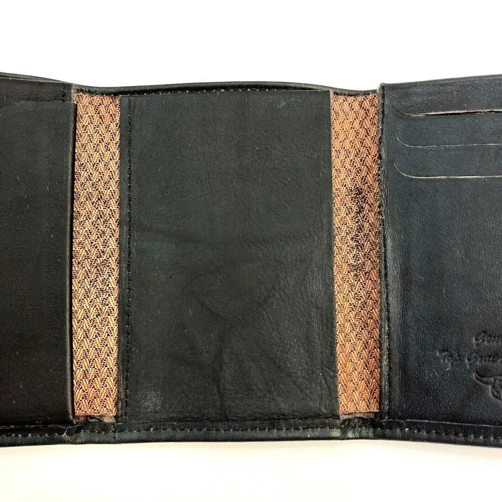 Mens Wallet Black Top Grain Cowhide Trifold Initial Letter 